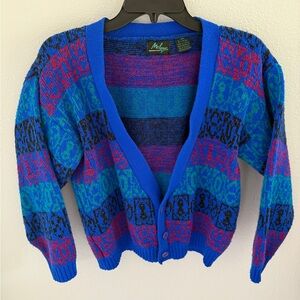 Melange Vibrant Blue Multi-Pattern V-Neck Cardigan